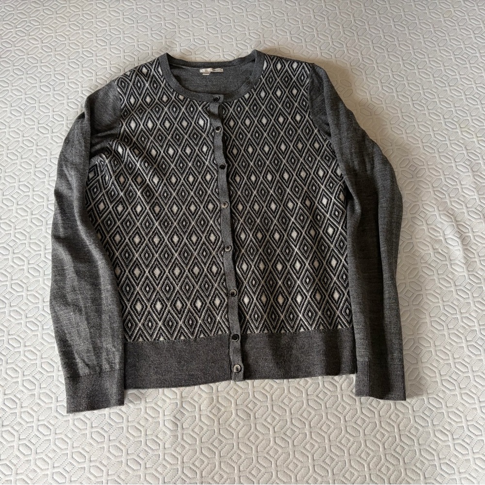 Halogen Heather Gray Diamond pattern Knit Sweater - image 1